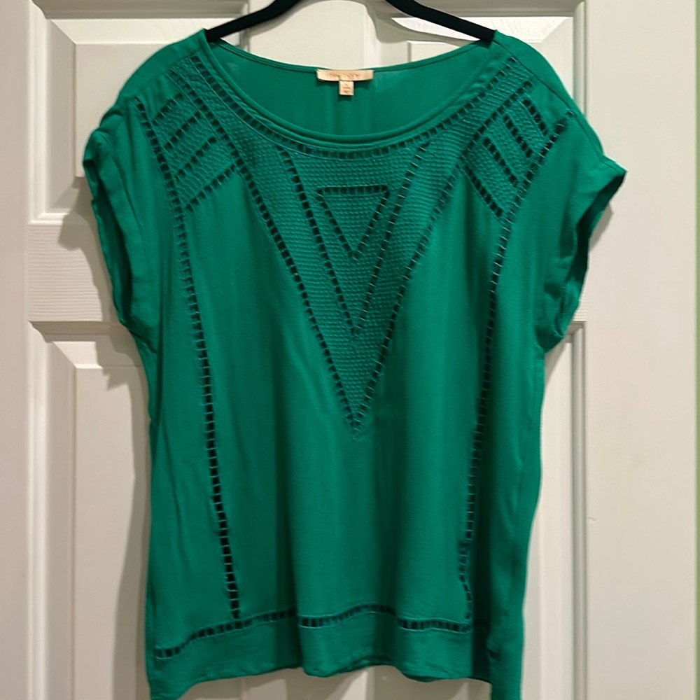 Crepe lace detail Green short sleeve Blouse